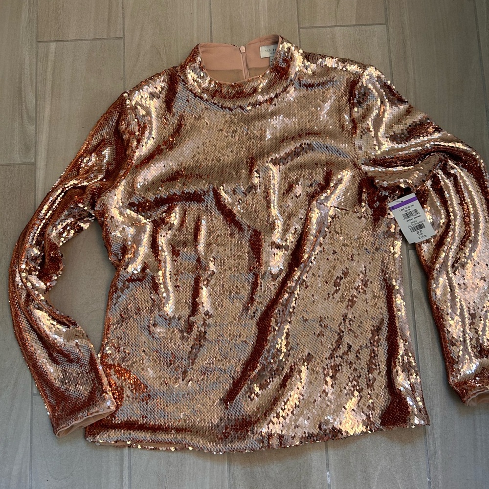 Ted Baker London Mock Neck Gold Sequin Blouse